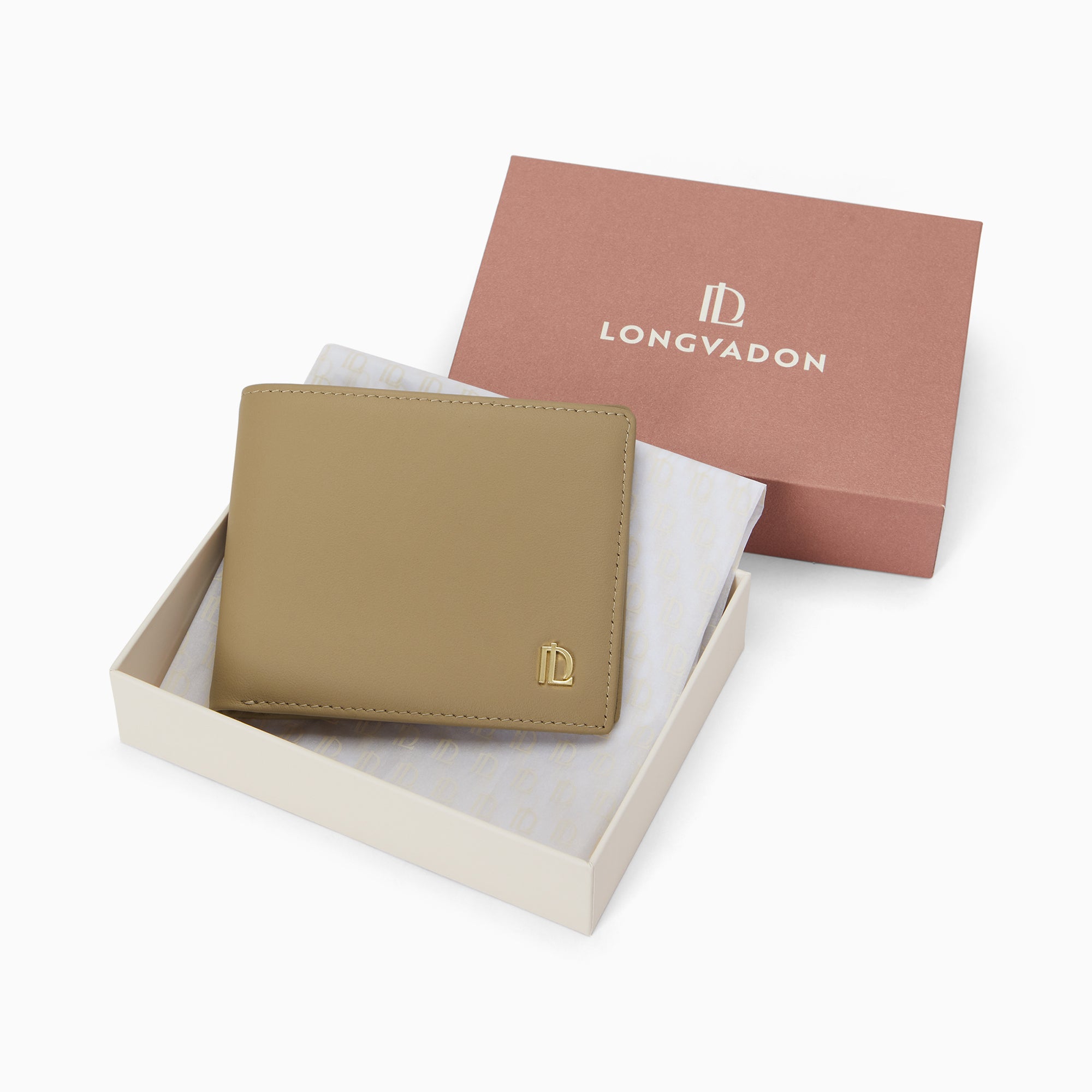 Signature Napa Leather Bifold Wallet 6CC | Beige Doré