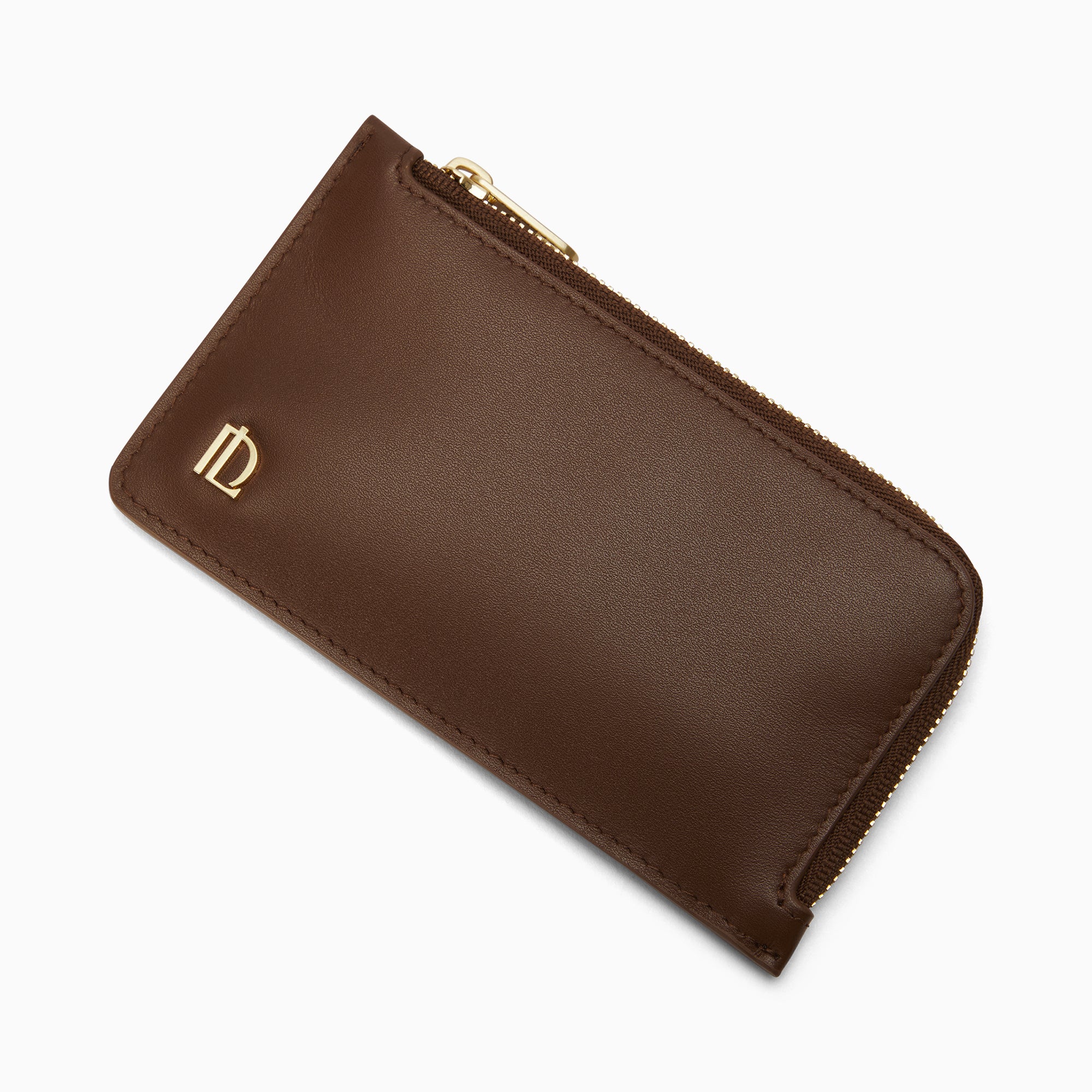 Signature Soft Leather Zip Card Holder 5CC | Acajou