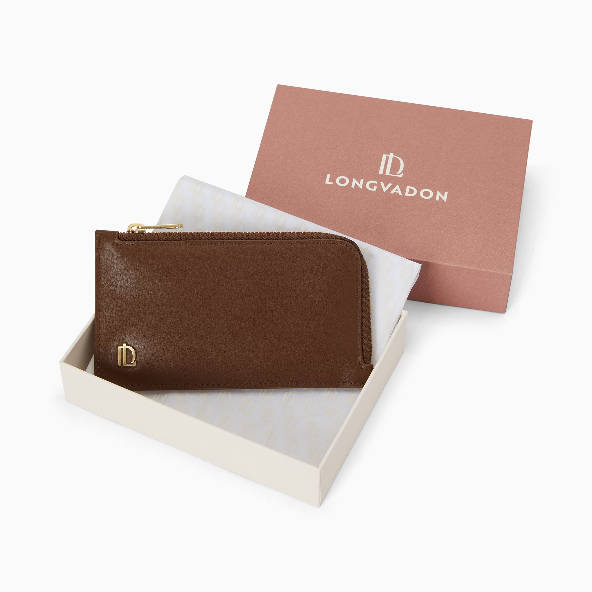 Signature Soft Leather Zip Card Holder 5CC | Acajou