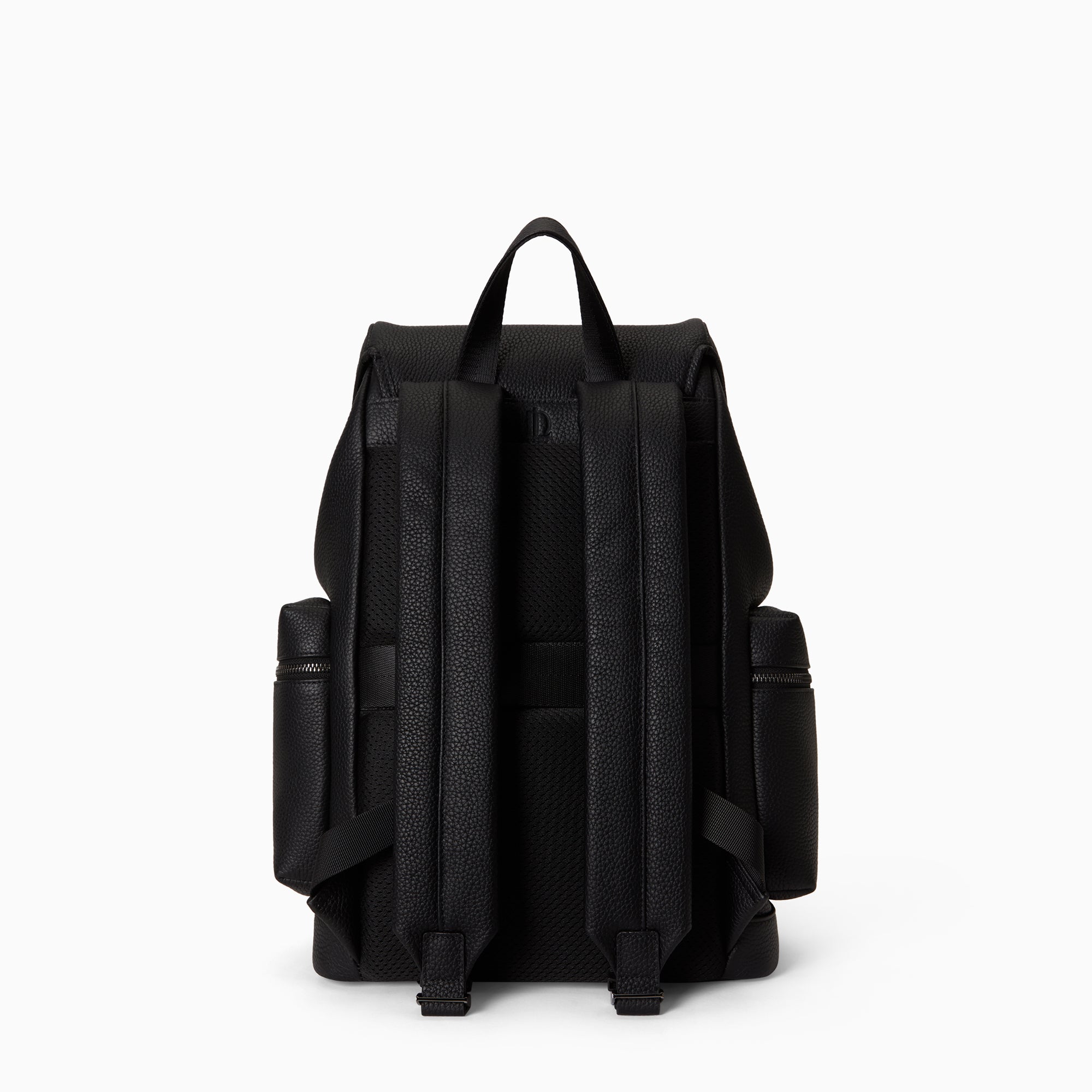 Atlas Backpack with 2 Side Pockets in Pebbled Leather | Noir Mat