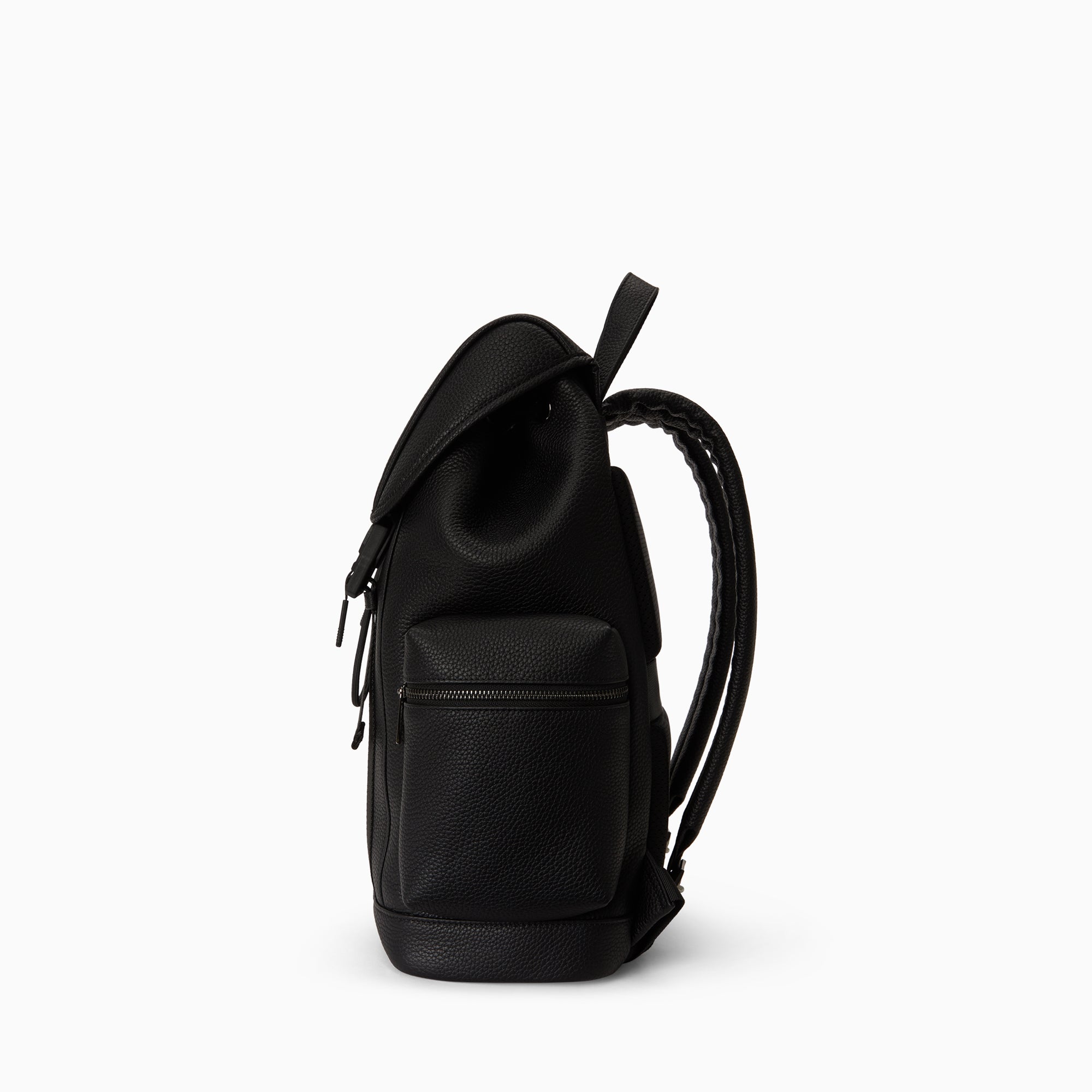 Atlas Backpack with 2 Side Pockets in Pebbled Leather | Noir Mat