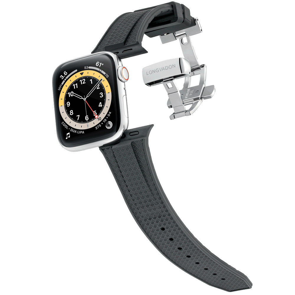 Men's Midnight Black Leather Apple Watch Band Black Details 