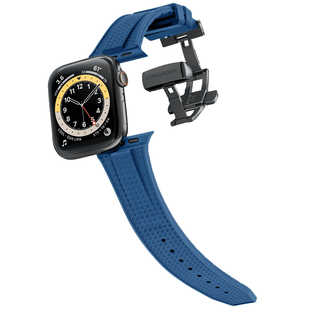 Men s Navy Blue Leather Apple Watch Band Black Details Longvadon