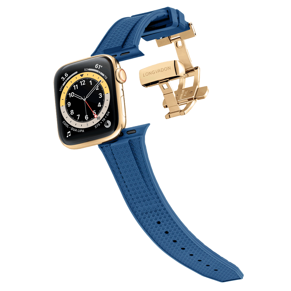 Men s Navy Blue Leather Apple Watch Band Black Details Longvadon