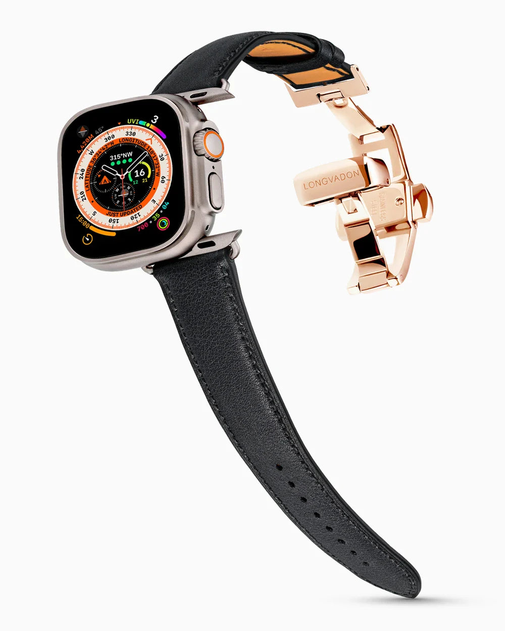 Swift Series luxury Apple Watch leather band on an Apple Watch Ultra