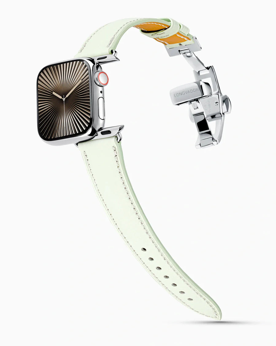 Swift Series luxury Apple Watch leather band on a Series 10 Apple Watch