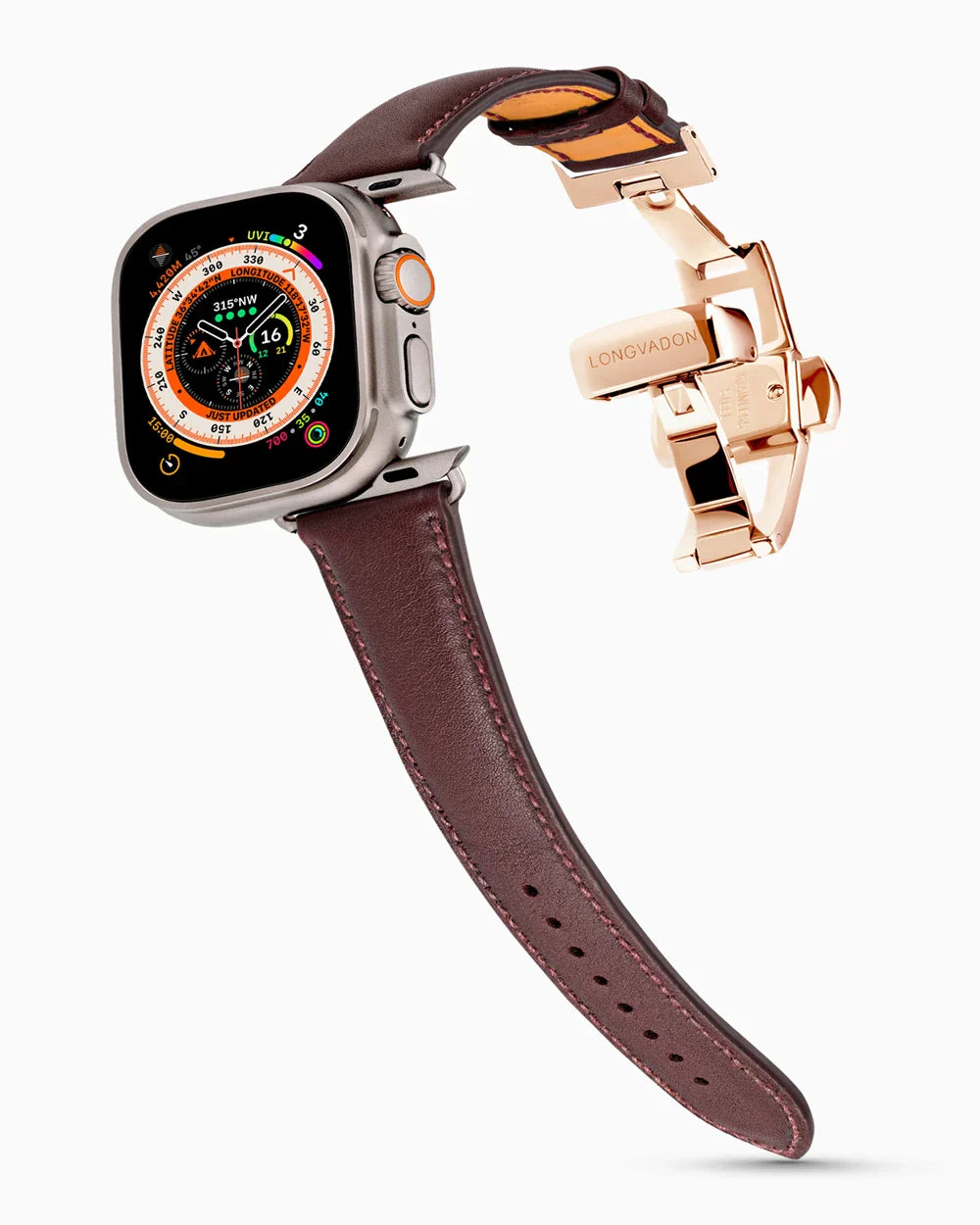 Swift Series luxury Apple Watch leather band on an Apple Watch Ultra