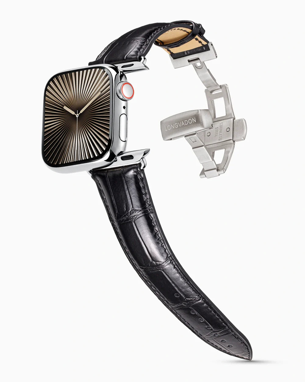 Caiman Series 3 luxury Apple Watch leather band on a Series 10 Apple Watch