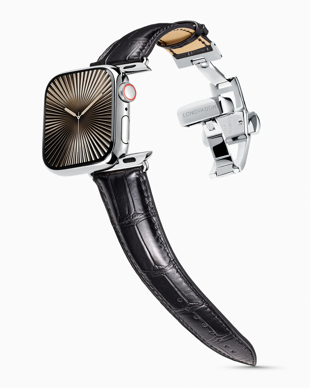 Caiman Series 3 luxury Apple Watch leather band on a Series 10 Apple Watch