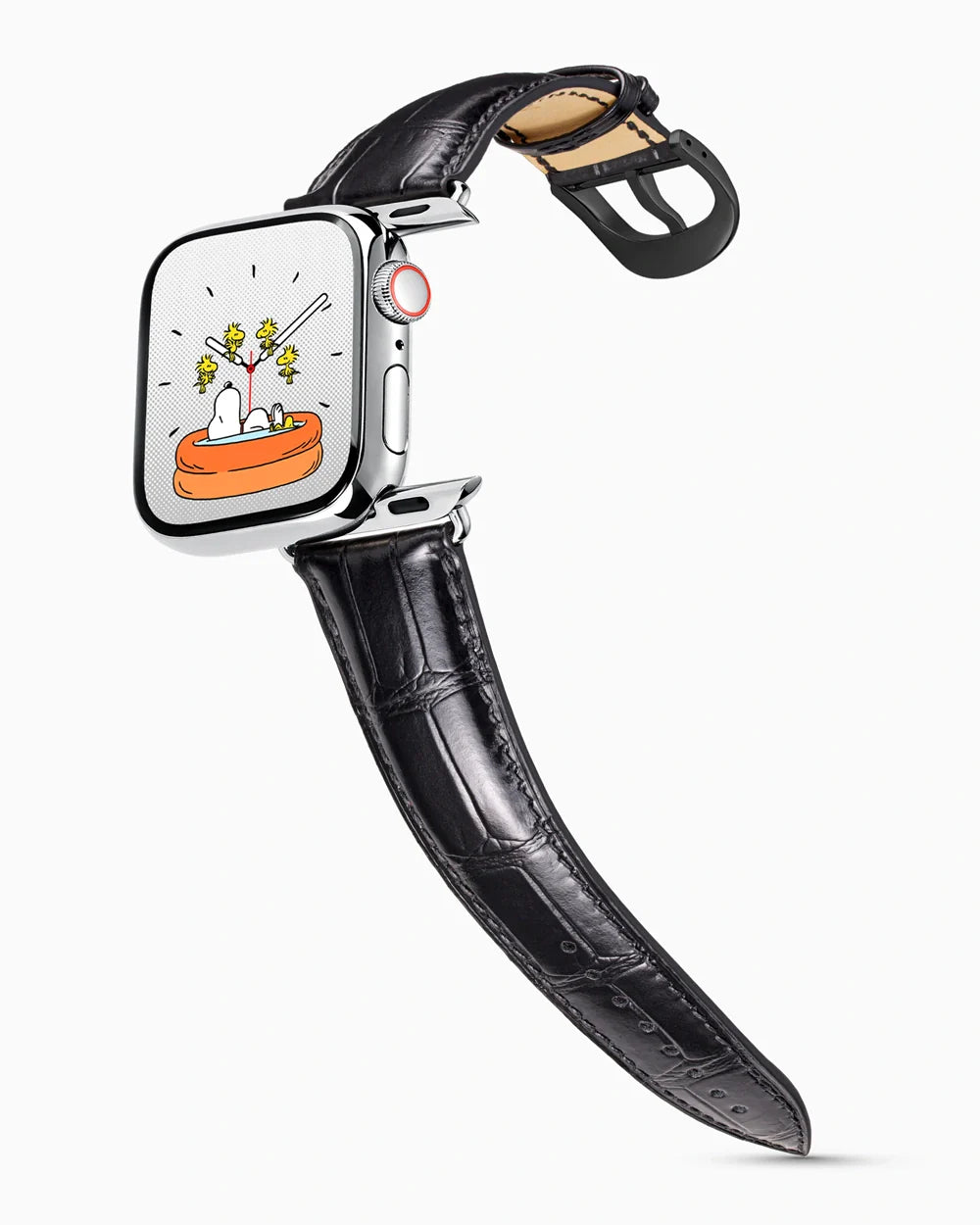 Caiman Series 3 luxury Apple Watch leather band on a Series 9 Apple Watch