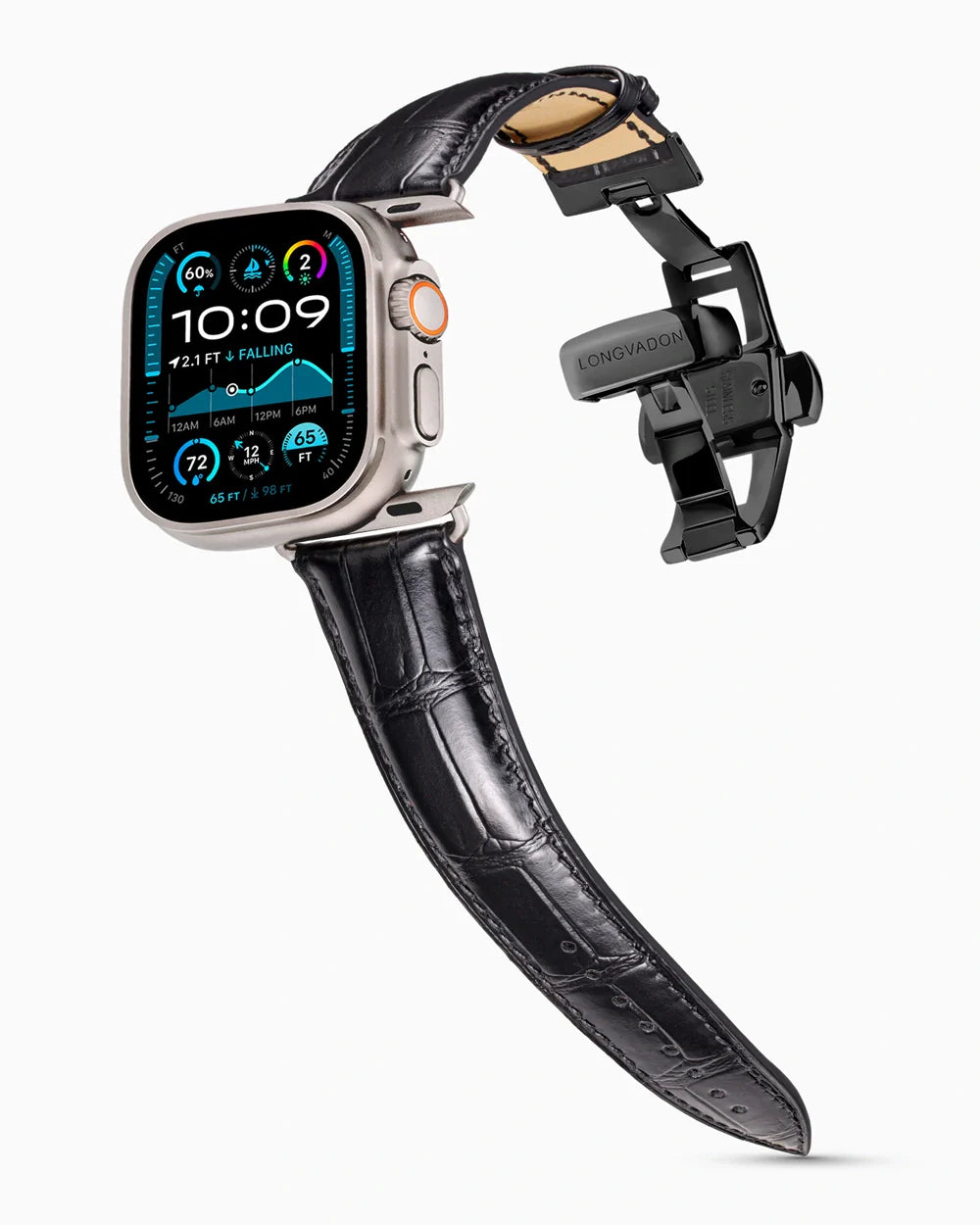 Caiman Series 3 luxury Apple Watch leather band on an Apple Watch Ultra