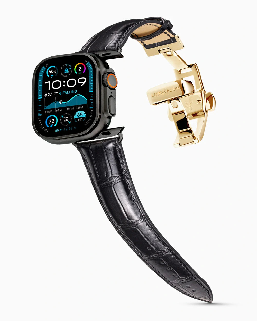 Caiman Series 3 luxury Apple Watch leather band on an Apple Watch Ultra