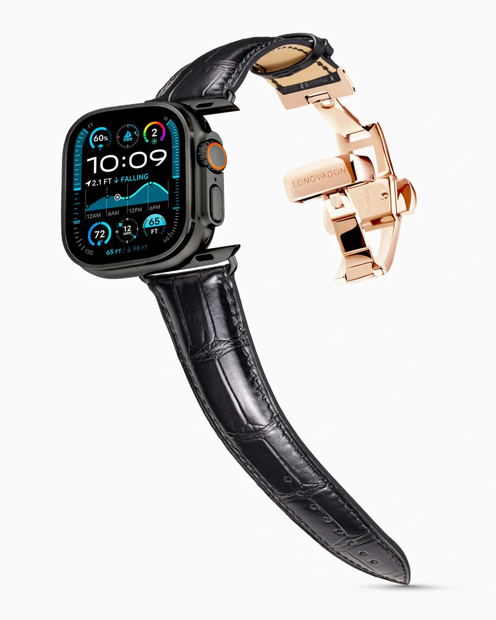Caiman Series 3 luxury Apple Watch leather band on an Apple Watch Ultra