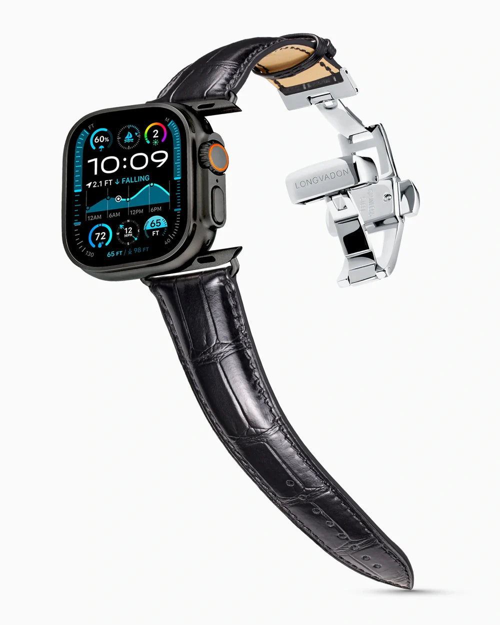 Caiman Series 3 luxury Apple Watch leather band on an Apple Watch Ultra