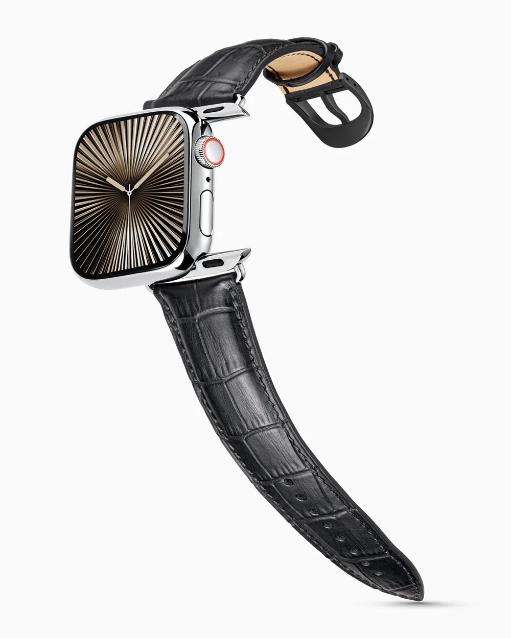 Caiman Series 3 luxury Apple Watch leather band on a Series 10 Apple Watch