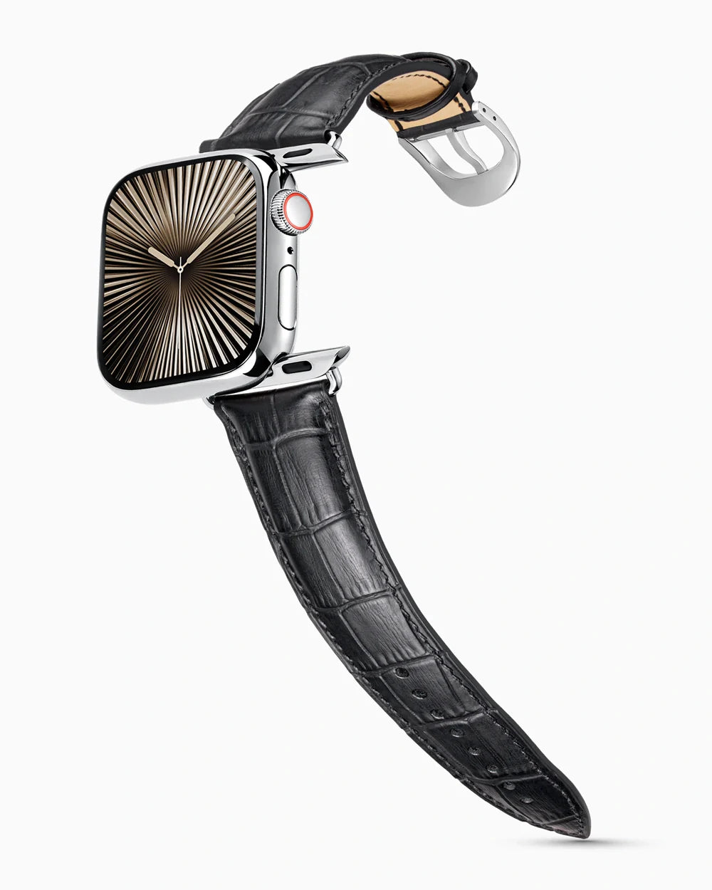 Caiman Series 3 luxury Apple Watch leather band on a Series 10 Apple Watch