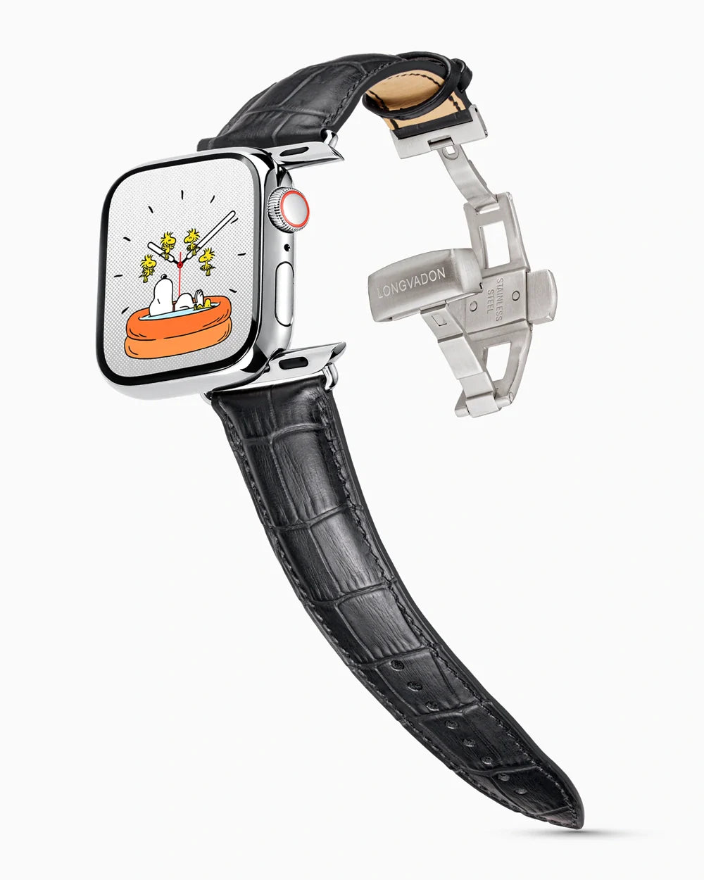 Caiman Series 3 luxury Apple Watch leather band on a Series 9 Apple Watch