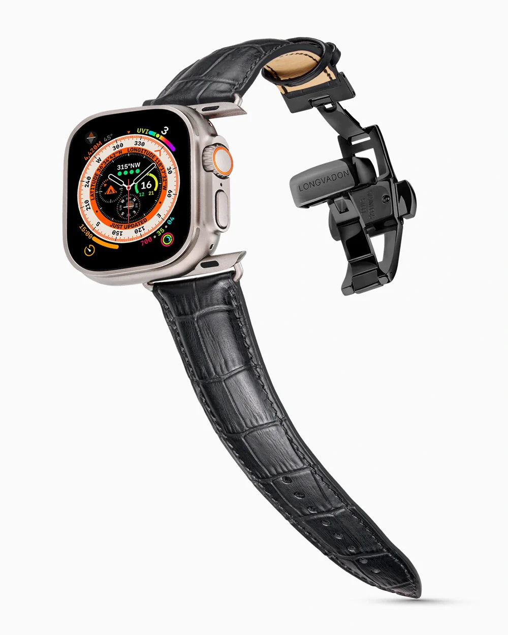 Caiman Series 3 luxury Apple Watch leather band on an Apple Watch Ultra