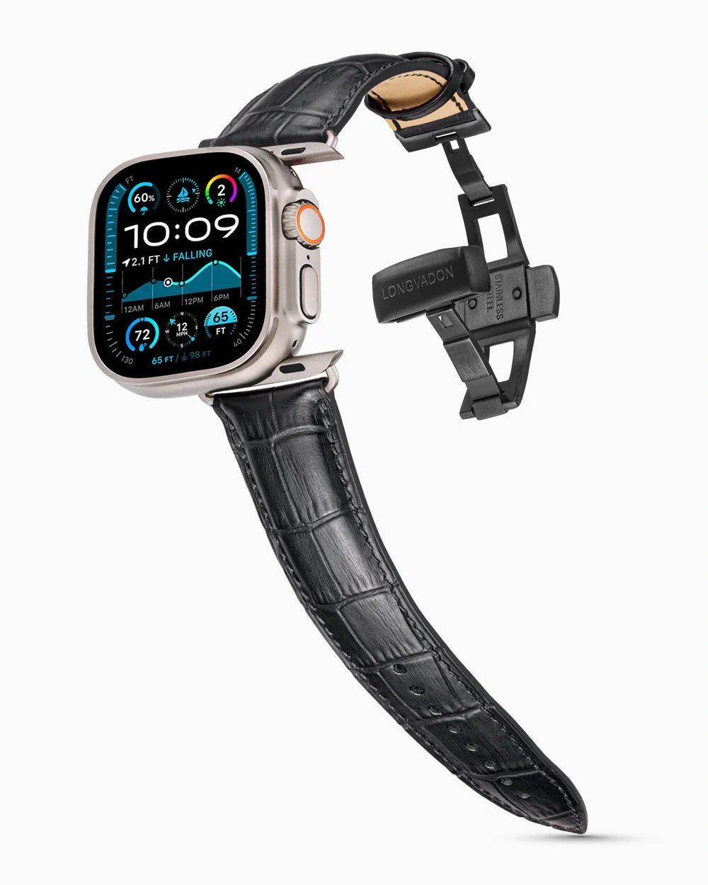 Caiman Series 3 luxury Apple Watch leather band on an Apple Watch Ultra