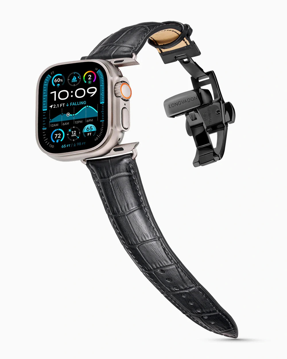 Caiman Series 3 luxury Apple Watch leather band on an Apple Watch Ultra