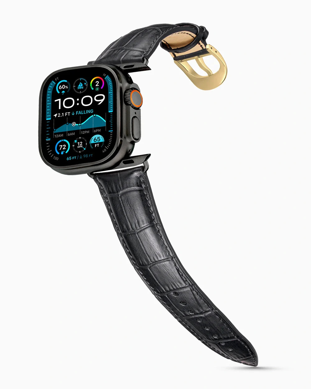 Caiman Series 3 luxury Apple Watch leather band on an Apple Watch Ultra