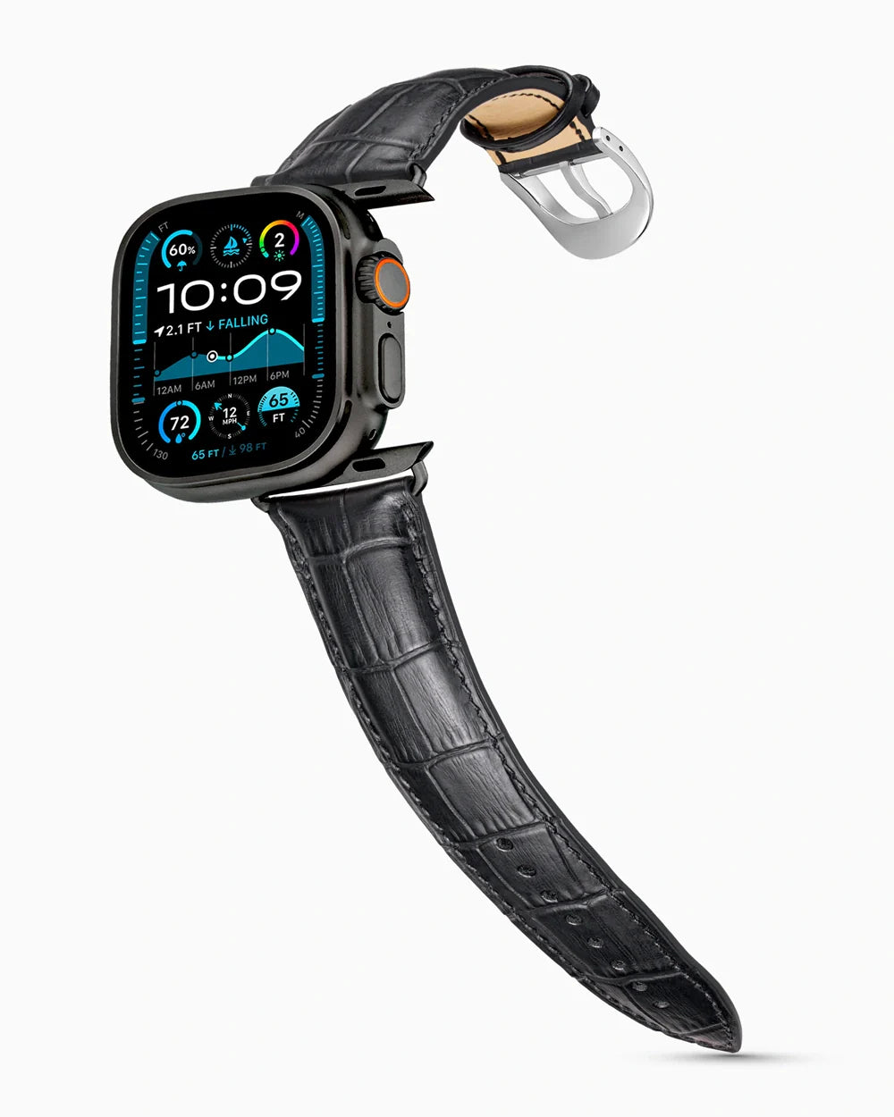 Caiman Series 3 luxury Apple Watch leather band on an Apple Watch Ultra