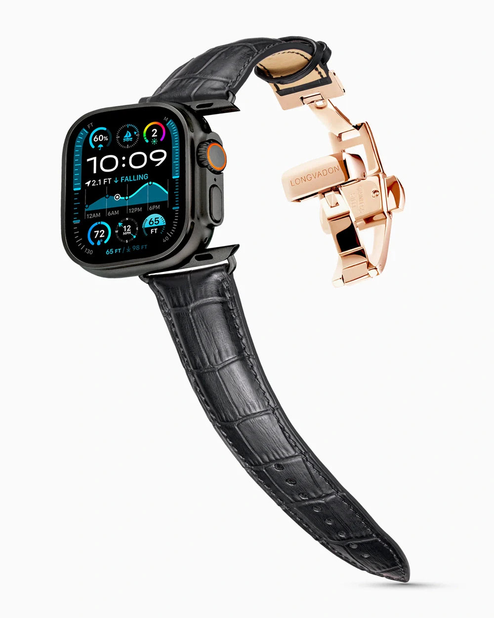 Caiman Series 3 luxury Apple Watch leather band on an Apple Watch Ultra