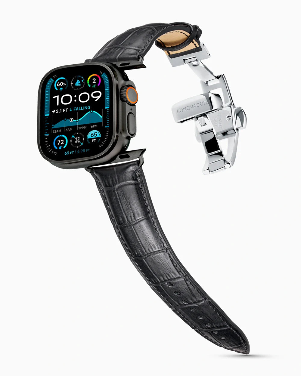 Caiman Series 3 luxury Apple Watch leather band on an Apple Watch Ultra