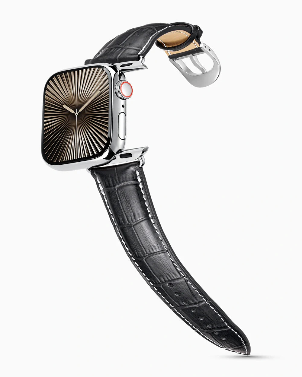 Caiman Series 3 luxury Apple Watch leather band on a Series 10 Apple Watch