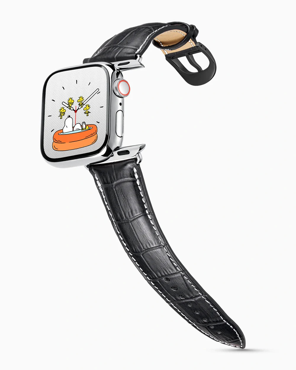 Caiman Series 3 luxury Apple Watch leather band on a Series 9 Apple Watch