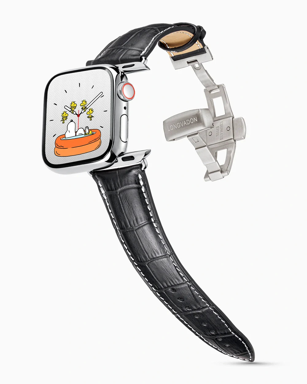 Caiman Series 3 luxury Apple Watch leather band on a Series 9 Apple Watch