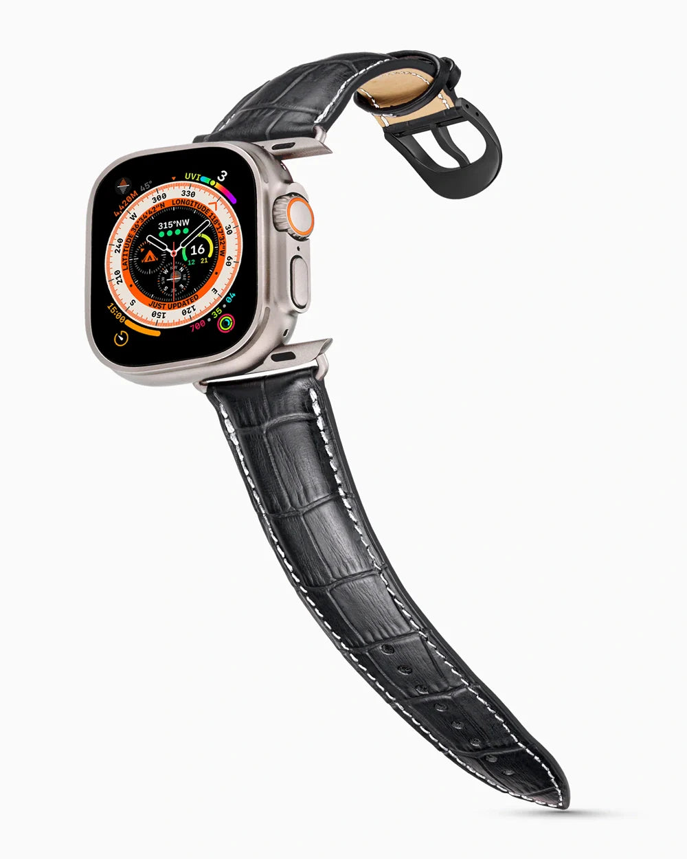Caiman Series 3 luxury Apple Watch leather band on an Apple Watch Ultra