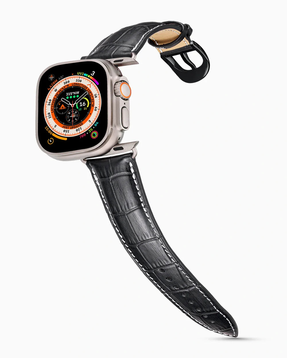 Caiman Series 3 luxury Apple Watch leather band on an Apple Watch Ultra
