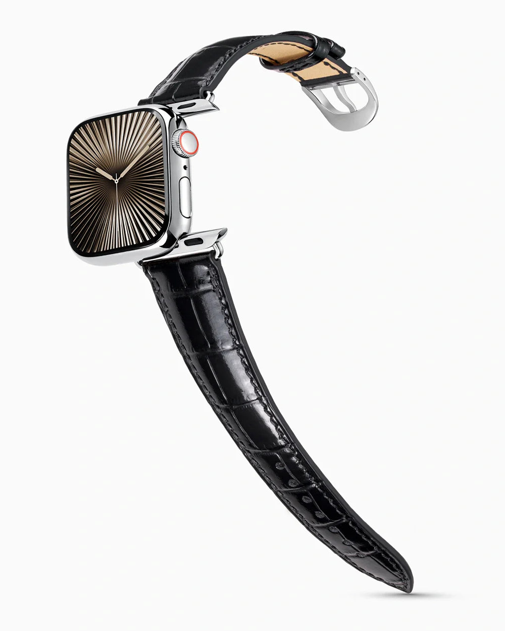 Caiman Series 3 luxury Apple Watch leather band on a Series 10 Apple Watch