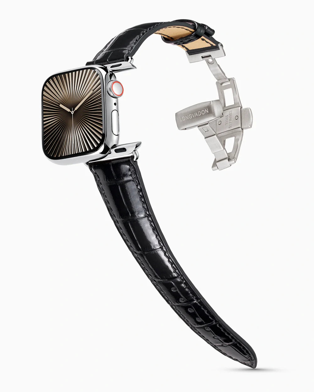 Caiman Series 3 luxury Apple Watch leather band on a Series 10 Apple Watch