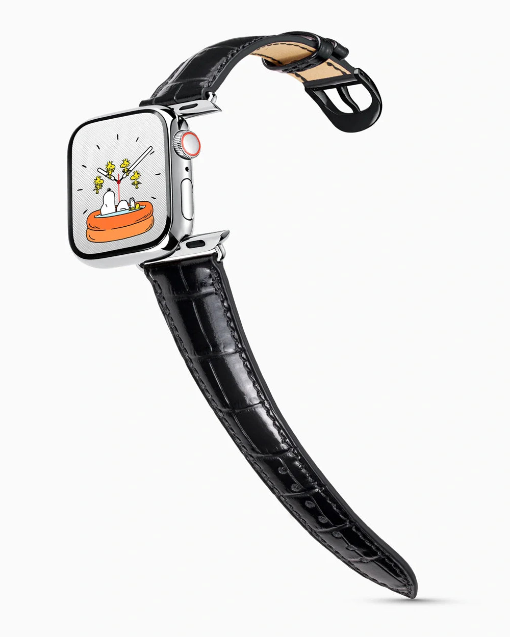 Caiman Series 3 luxury Apple Watch leather band on a Series 9 Apple Watch