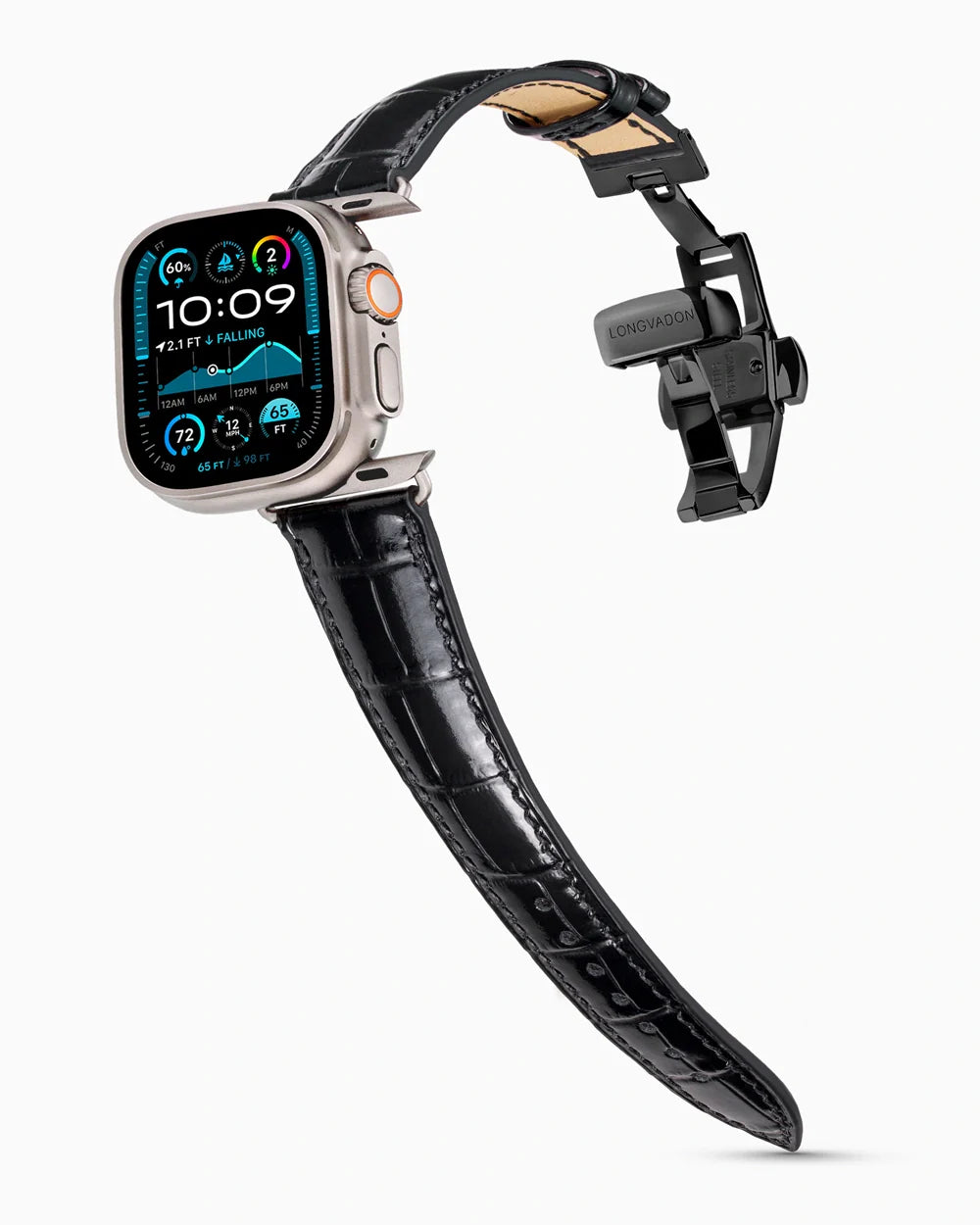 Caiman Series 3 luxury Apple Watch leather band on an Apple Watch Ultra