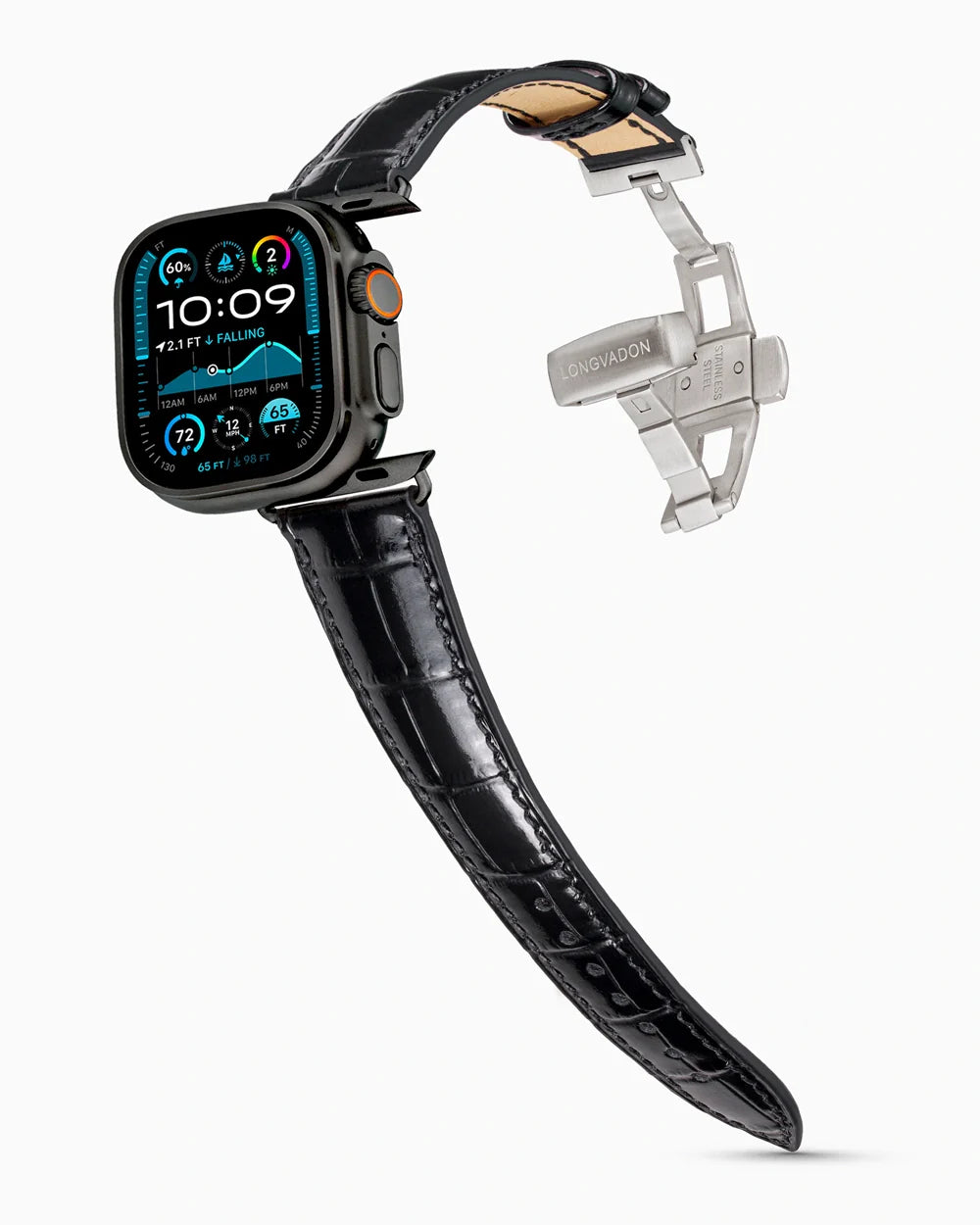 Caiman Series 3 luxury Apple Watch leather band on an Apple Watch Ultra