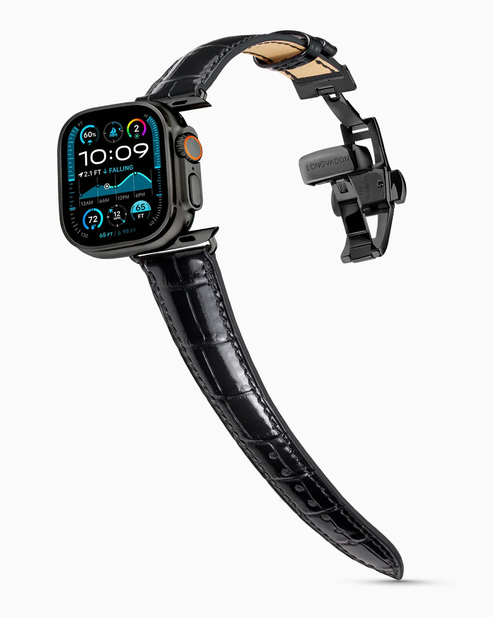 Caiman Series 3 luxury Apple Watch leather band on an Apple Watch Ultra