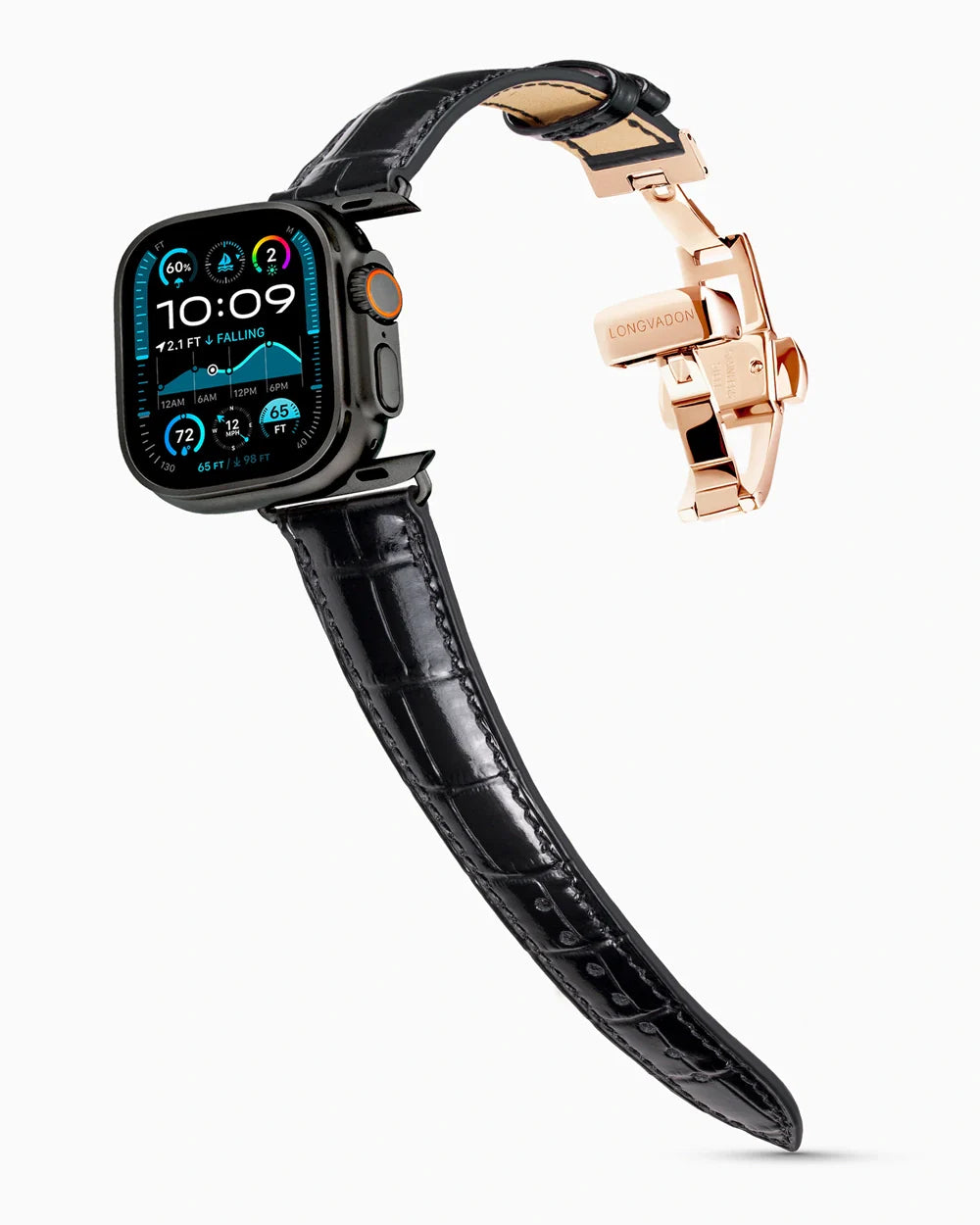 Caiman Series 3 luxury Apple Watch leather band on an Apple Watch Ultra