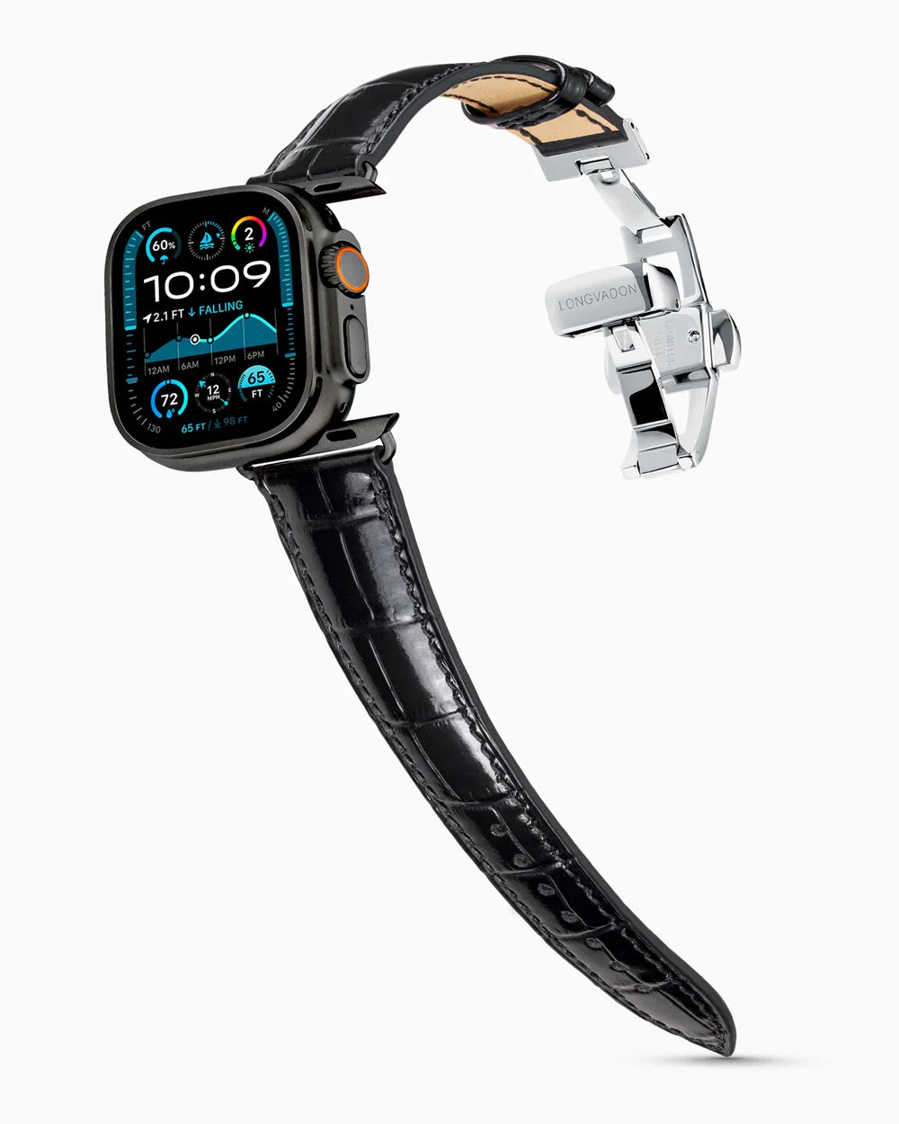 Caiman Series 3 luxury Apple Watch leather band on an Apple Watch Ultra