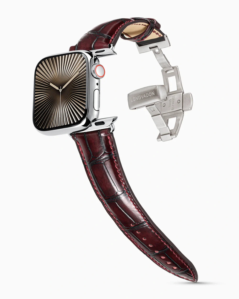 Caiman Series 3 luxury Apple Watch leather band on a Series 10 Apple Watch