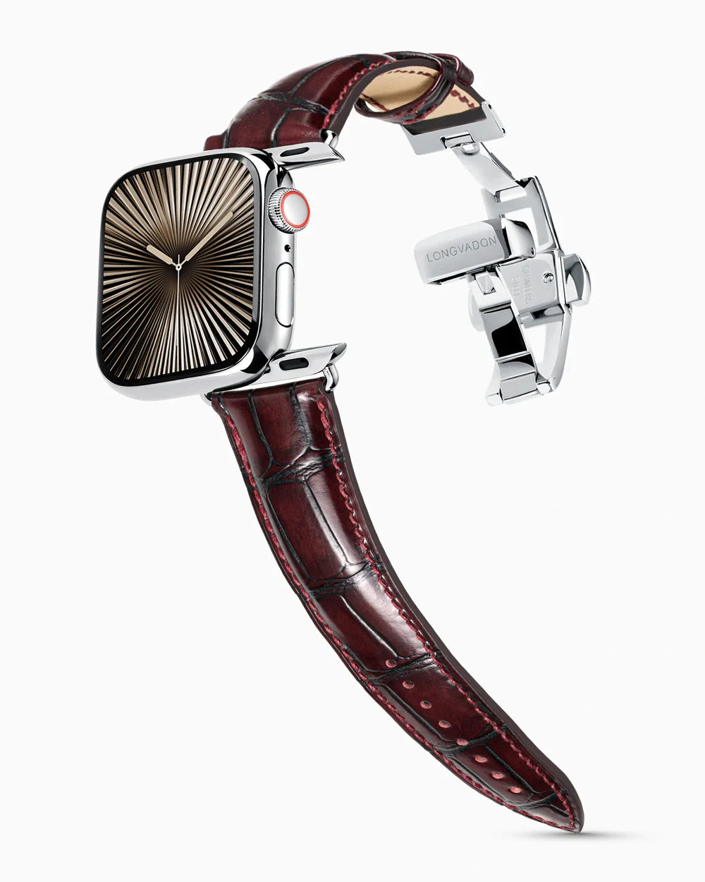 Caiman Series 3 luxury Apple Watch leather band on a Series 10 Apple Watch