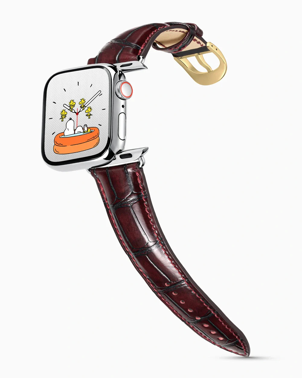 Caiman Series 3 luxury Apple Watch leather band on a Series 9 Apple Watch