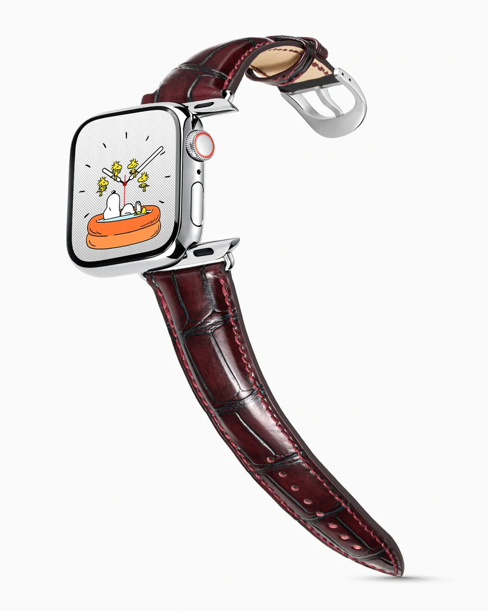 Caiman Series 3 luxury Apple Watch leather band on a Series 9 Apple Watch