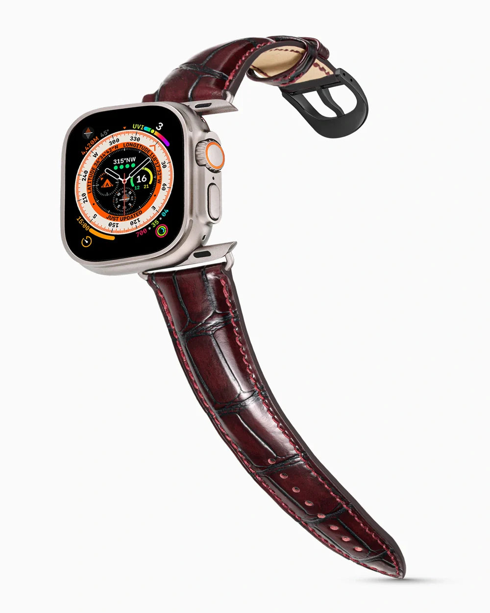 Caiman Series 3 luxury Apple Watch leather band on an Apple Watch Ultra