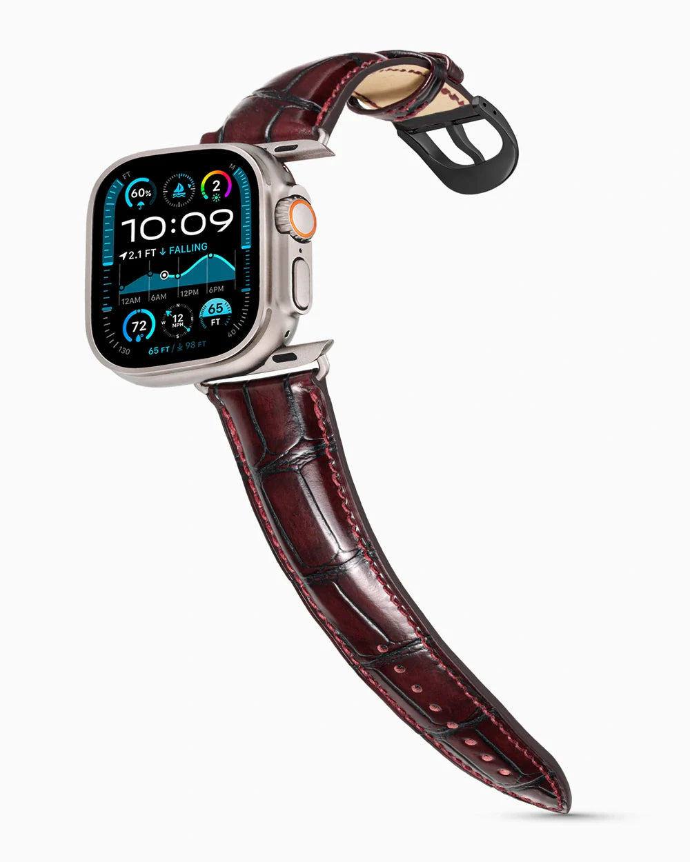 Caiman Series 3 luxury Apple Watch leather band on an Apple Watch Ultra