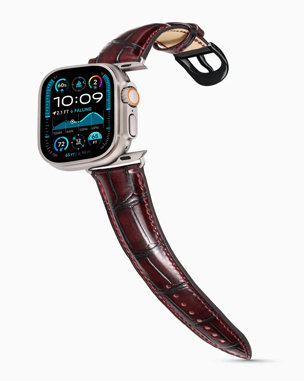 Caiman Series 3 luxury Apple Watch leather band on an Apple Watch Ultra