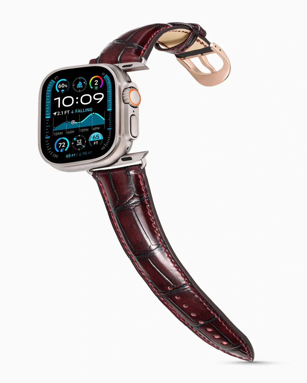 Caiman Series 3 luxury Apple Watch leather band on an Apple Watch Ultra