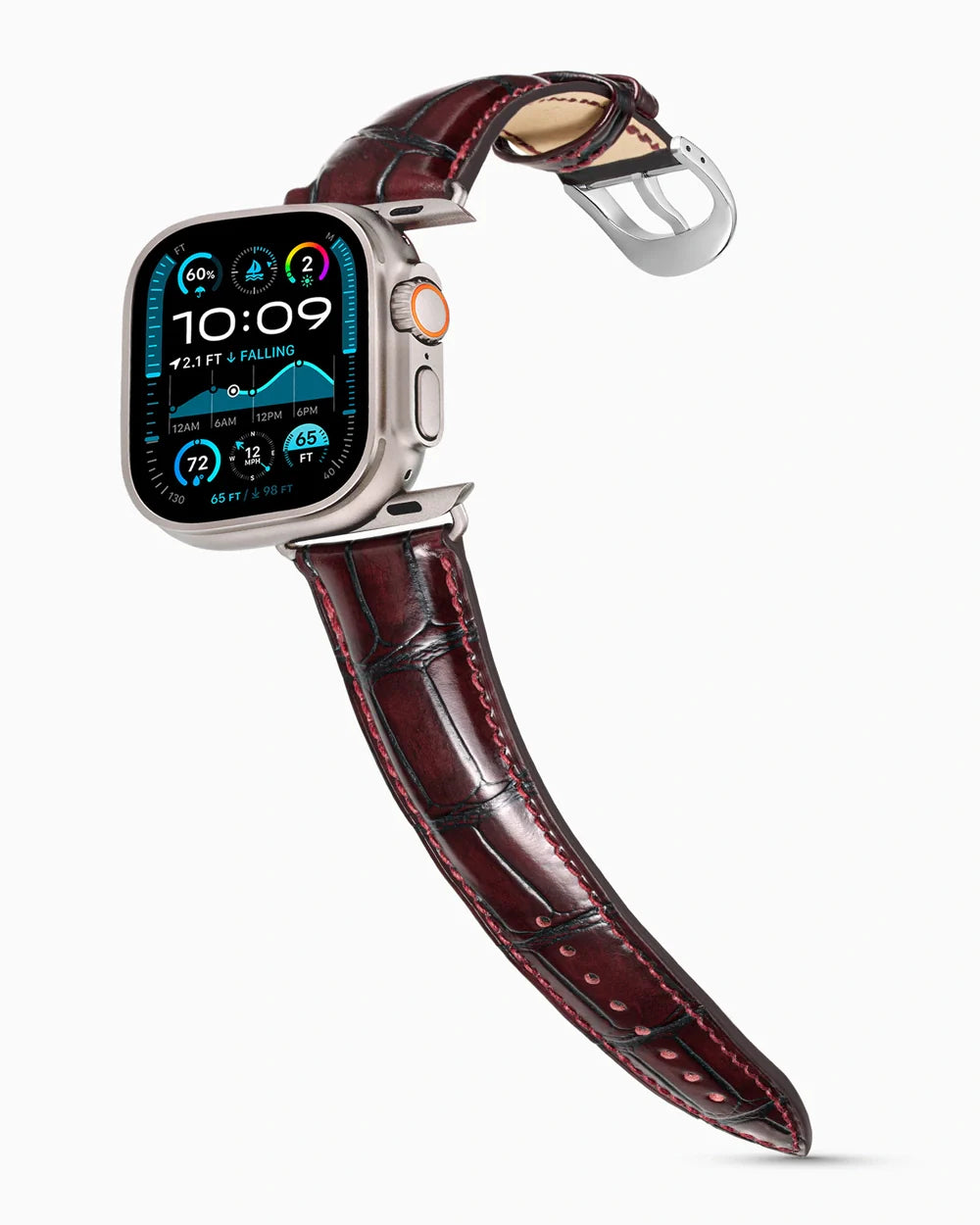 Caiman Series 3 luxury Apple Watch leather band on an Apple Watch Ultra